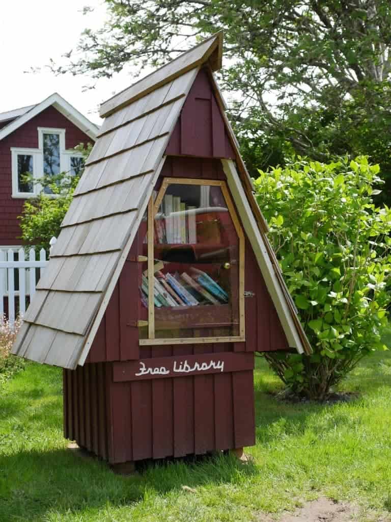 Life is quaint when you can get books from this adorable Free Library outside of a church in town. 