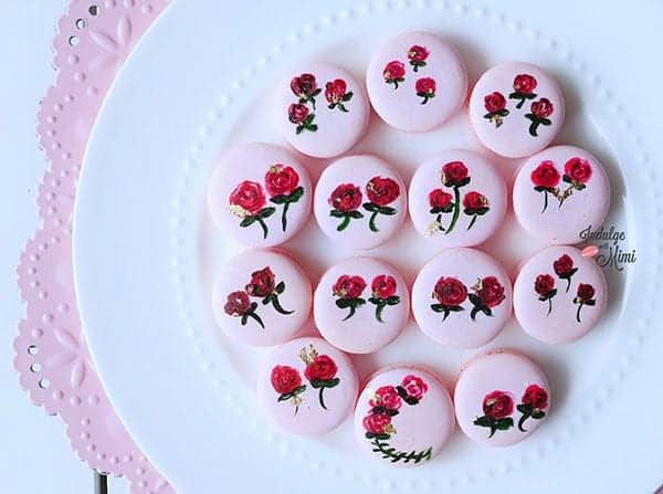 Soft Pink Hand Painted Rose Macarons