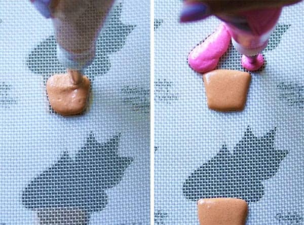 piping cupcake shape from macaron batter.