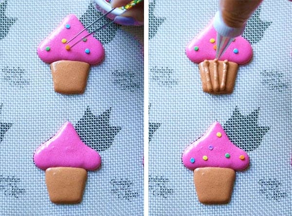 adding sprinkles onto macaron batter.