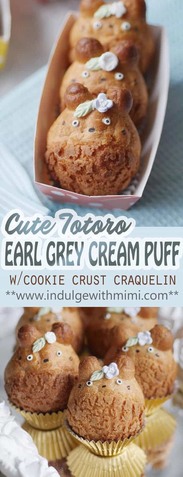 Totoro cream puffs in a loaf tray.