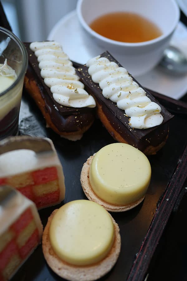 Earl grey eclair along with other desserts.