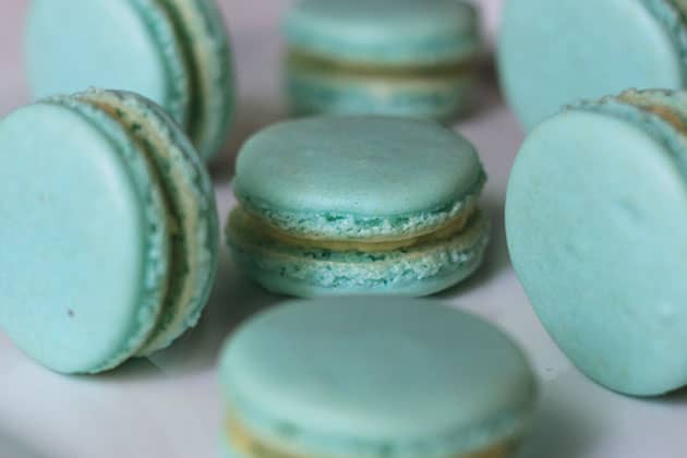 Macarons with brown bottoms. 