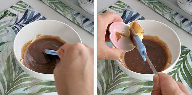 Butter being added to gingerbread spice chocolate mixture.