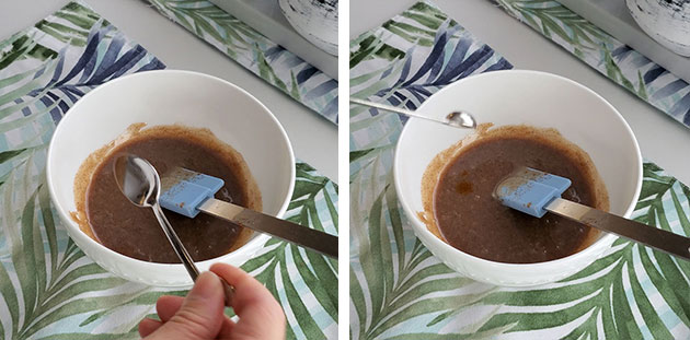 Vanilla being added into gingerbread spice chocolate macaron filling. 