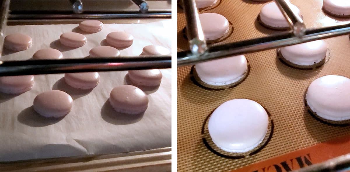 Baking macarons inside the oven. 