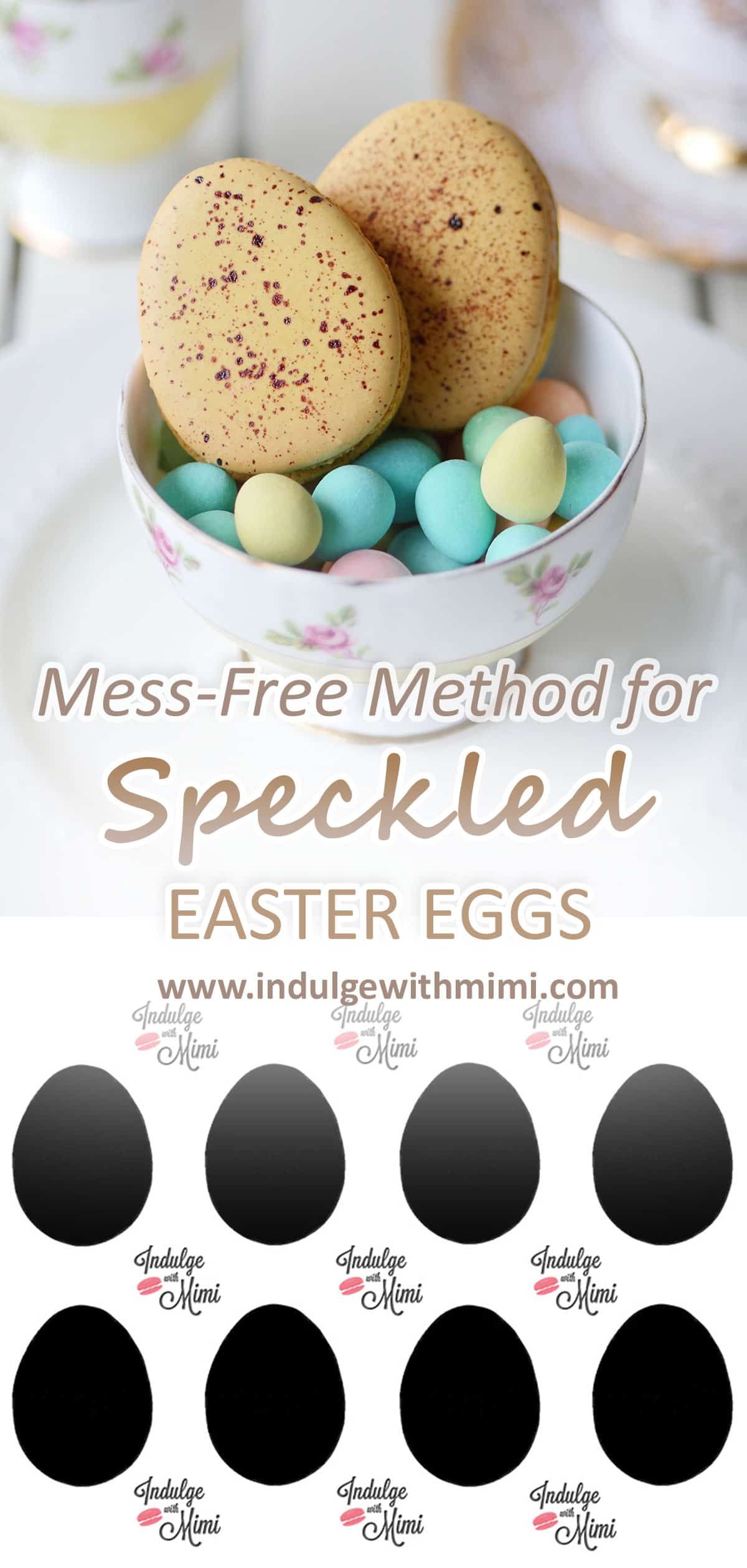 Beautiful Speckled Easter Eggs in a little dish filled with mini pastel coloured eggs.