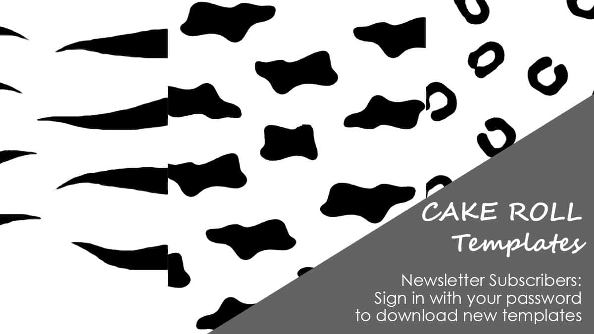 Animal print templates for cake roll in tiger, cow and leopard print. 
