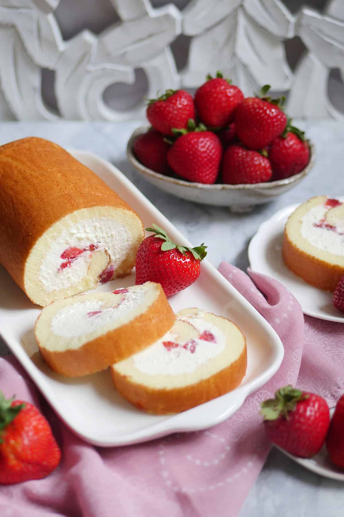 Fresh Strawberry and Cream Japanese Cake Roll - Indulge With Mimi