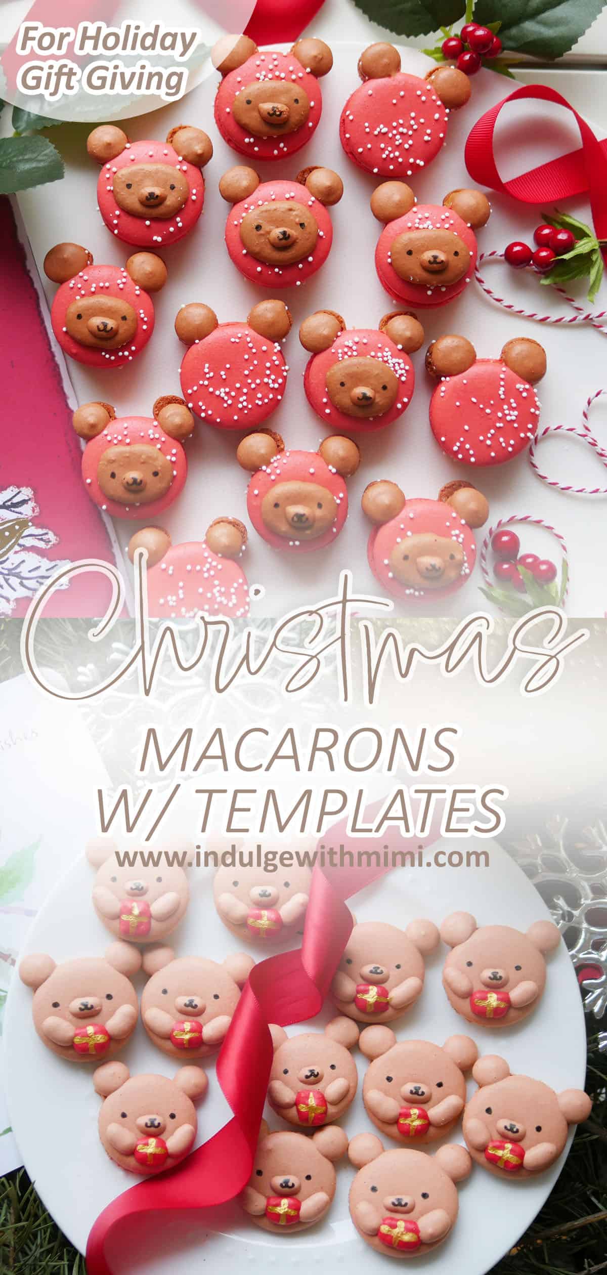 A variety of different Christmas character macarons, some holding gift boxes.