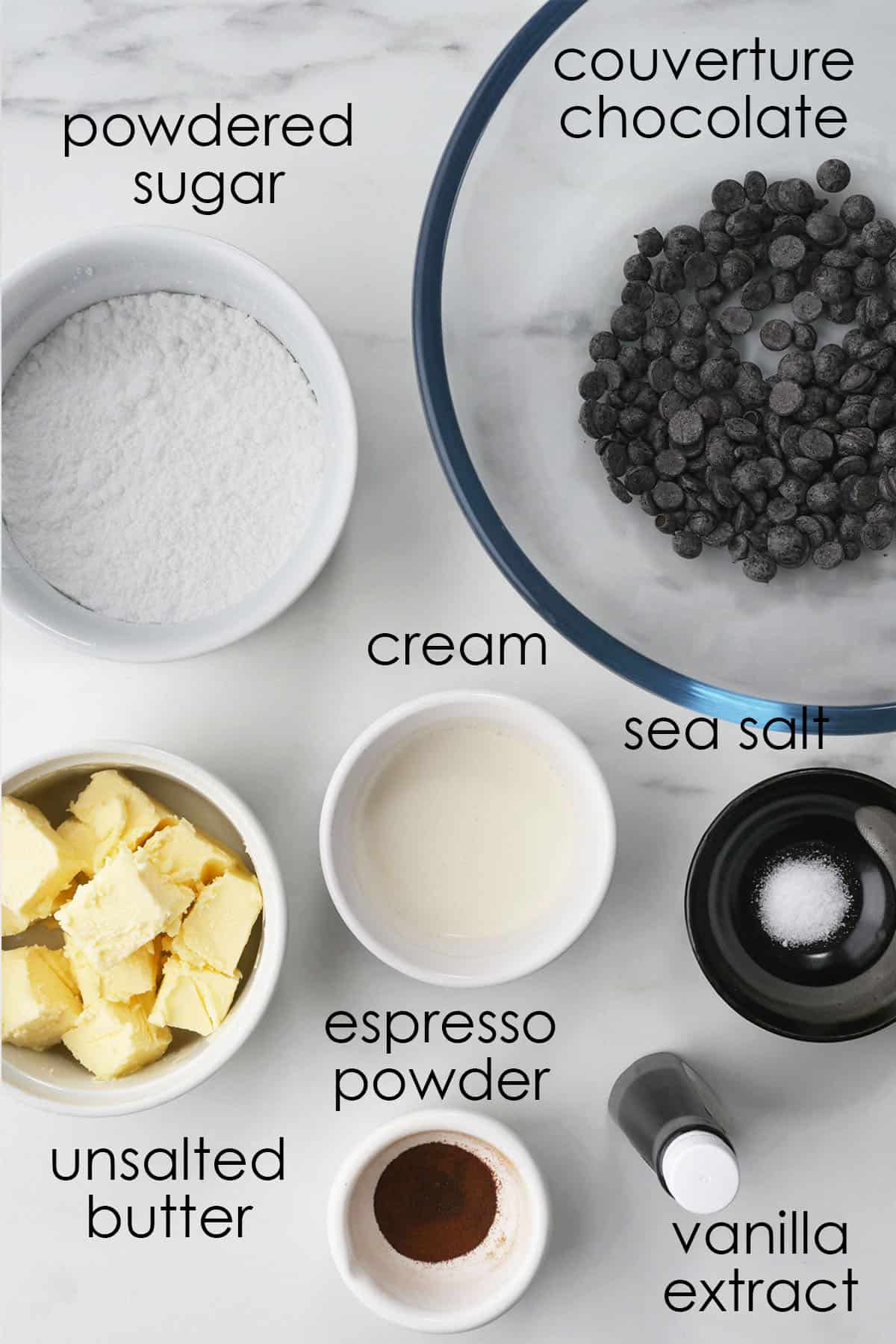 Ingredients for American buttercream with chocolate. 