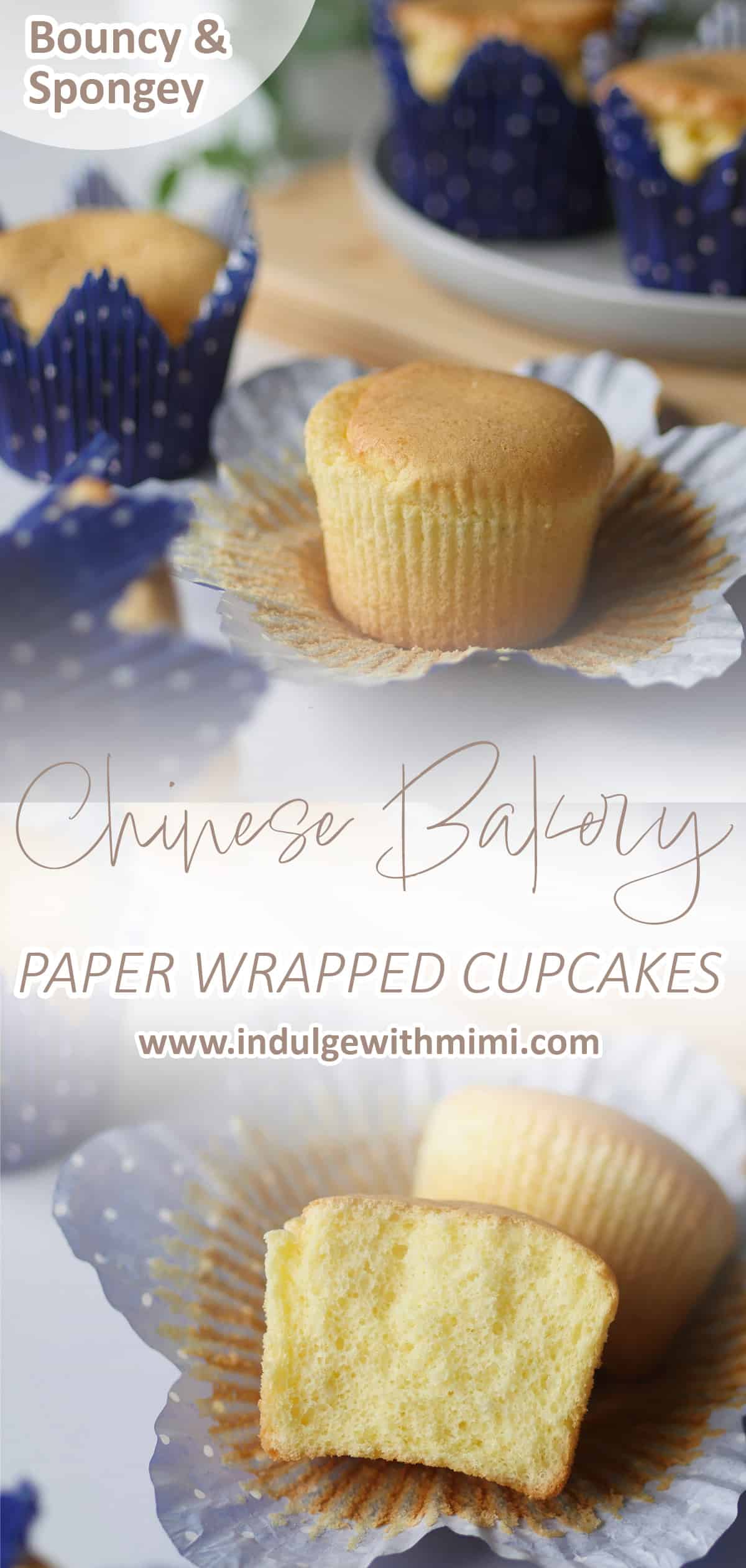 Unwrapped Chinese paper cupcakes with golden skin showing. 